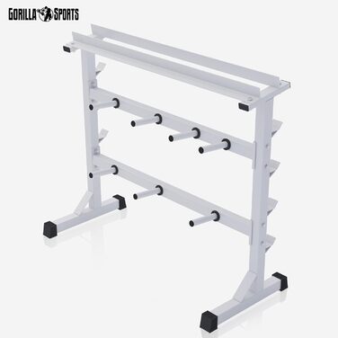 Стійка для гантелей GORILLA SPORTS, 3-рівнева, 30 мм, до 400 кг, сталева, чорна/біла/срібляста – стійка для гантелей і дисків, підставка для штанг