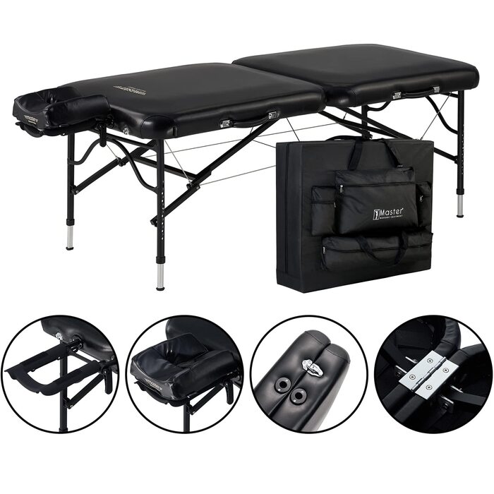 Масажний стіл Master Massage StratoMaster 76 см, чорний, 11,3 кг, NanoSkin-оббивка, з аксесуарами