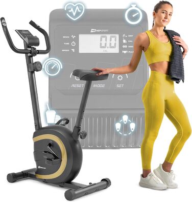 Велотренажер Hop-Sport HS-015H для дому, компактний, для літніх людей, із пульсометром та антиковзаючими педалями, золото