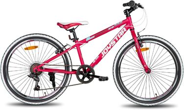 JOYSTAR Lubbock 20/24 дюймове дитяче гірське велосипед для хлопчиків та дівчаток 7-12 років (білий борт, 1/7 швидкостей, червоний, 24 дюйми)