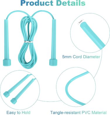 Стрибкова скакалка Aodaer PVC з регулюванням, для дітей, багатокольорова, з пластиковими ручками, легка, для фітнесу та змагань