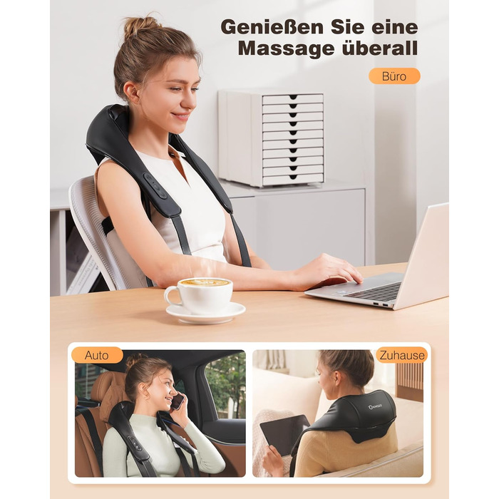 Масажер для шиї KNQZE® Shiatsu 4D з підігрівом, бездротовий, для шиї, плечей та спини, 2025 року випуску