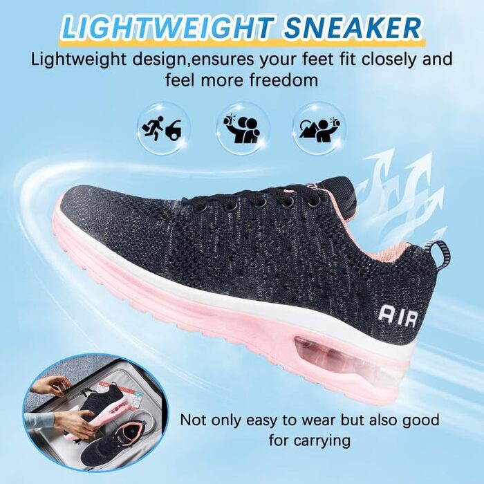 Жіночі кросівки для бігу та фітнесу: зручні, дихаючі, з амортизацією, розмір 38 EU, блакитний/рожевий колір