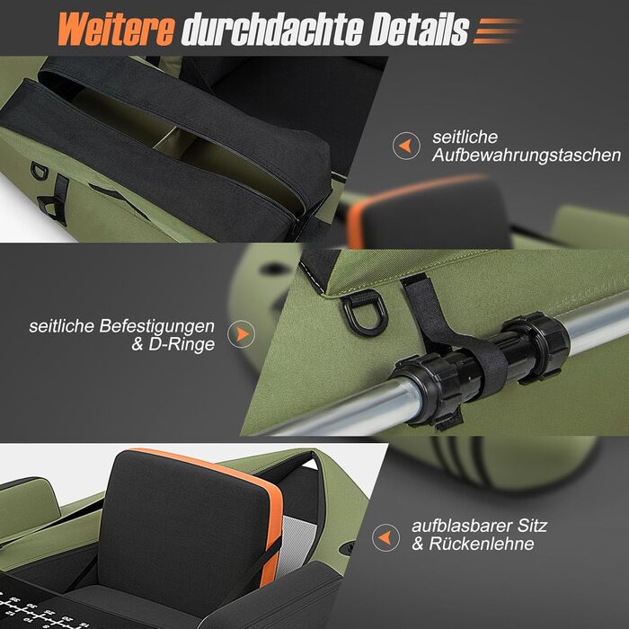 Надувне рибальське човен GYMAX: компактне belly boat з насосом, веслами та регульованими ременями, до 150 кг, зелений