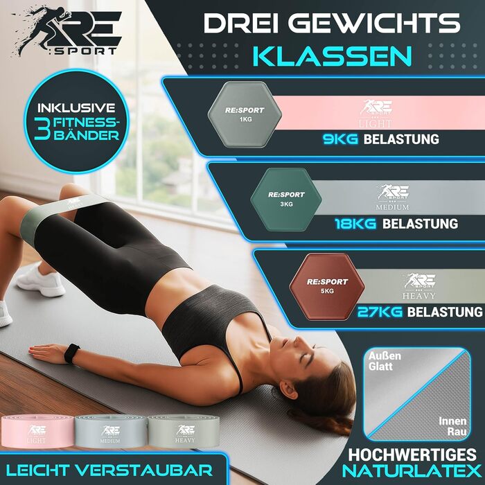 Набір гантелей RE:SPORT® 3 пари (1-5 кг, 12 кг або 18 кг) зі стійкою та 3 фітнес-гумками. Нековзкі гантелі з неопрену для жінок та чоловіків. Кольори: бірюзовий/сірий/темно-синій (бірюзовий/петроль/теракота, 18 кг)