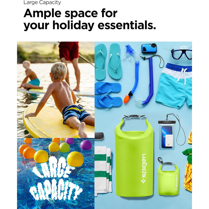 Набір водонепроникних сумок Spigen Dry Bag Set [Aqua Shield] (20L+21L) для пляжу, плавання, кемпінгу, каякінгу та човнів - Cactus Green