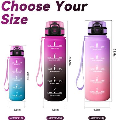 Спортивна пляшка 1л з маркуванням часу, фільтром, для газованої води, велосипеда, бігу, дорослих, 1000 мл, фіолетово-чорна