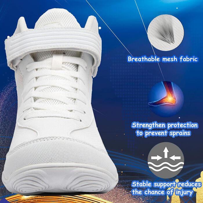 Черевики для боротьби чоловічі, антиковзкі, дихаючі. Підходять для боротьби, боксу, кросфіту, важкої атлетики, бодібілдингу (37 EU, білі)