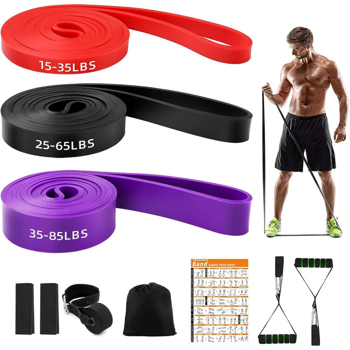Резинки для фітнесу Wadafen: Набір еластичних стрічок для йоги, стретчингу, кросфіту та пілатесу. Включає дверний анкер, ручки та чохол.