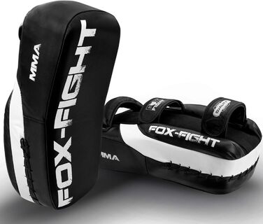 Преміум шкіряний ударний щит FOX-FIGHT MMA 2X, для тренувань з боксу, кікбоксингу та MMA, 38x19x14 см, чорний/білий
