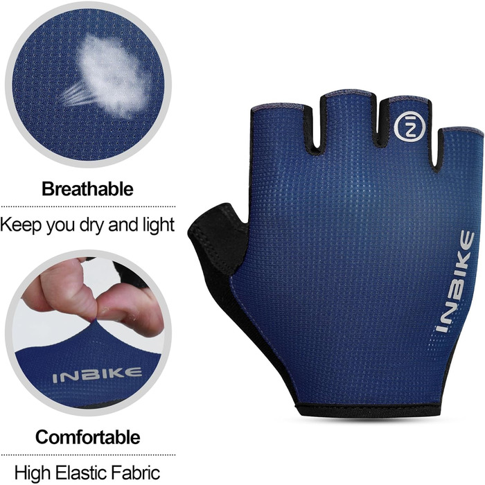 Рукавички велоінші INBIKE для MTB, короткі, напівпальцеві, літні, чорні та морські (PLAM=18.5-19.5cm)