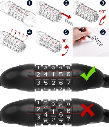 Замок для велосипеда з 5-значним кодом, сталевий, протиугінний, велосипедна ланцюгова засувка, чорний