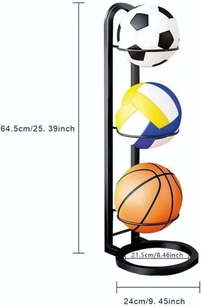 Металевий тримач для м'ячів: вертикальна стійка, полиця для зберігання м'ячів, 3 яруси | Футбол, баскетбол