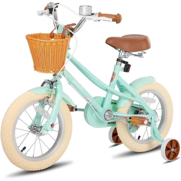 Дитяче велосипед Stitch з кошиком, 50.8 см, з підніжкою, 3-11 років (зелений, 35.6 см зі стабілізаторами)