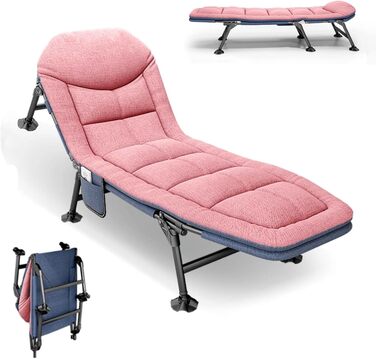 Кемпінгове ліжко AlpineAura: широке, складане, 190x65x30 см, 6 положень, для відпочинку на природі, пляжі, саду (рожеве)
