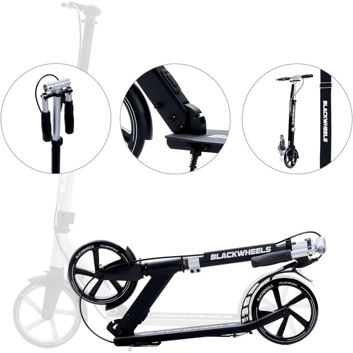 Самокат Blackwheels Orio Cityroller складаний, 200мм колеса, алюмінієва рама, ABEC 7, чорний – для підлітків та дорослих