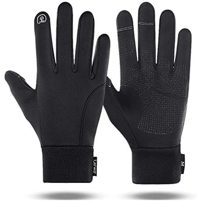 Зимові рукавички LERWAY з сенсорним екраном, чорні, для чоловіків та жінок, неслизькі, вітронепроникні, для спорту, бігу, їзди, гірського велосипеда, альпінізму, походів, водонепроникні (Чорний)