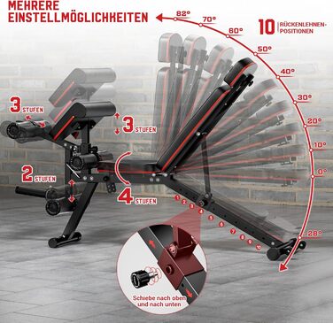 Регульована лава для тренувань XDDIAS з блоком для згинання ніг та підтримуючим валиком, до 410 кг, 10 положень спинки, для дому, багатофункціональна