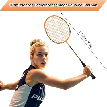 Ракетка для бадмінтону Profi 100% карбон, ультралегка, для тренувань та розваг, з сумкою (007Orange)