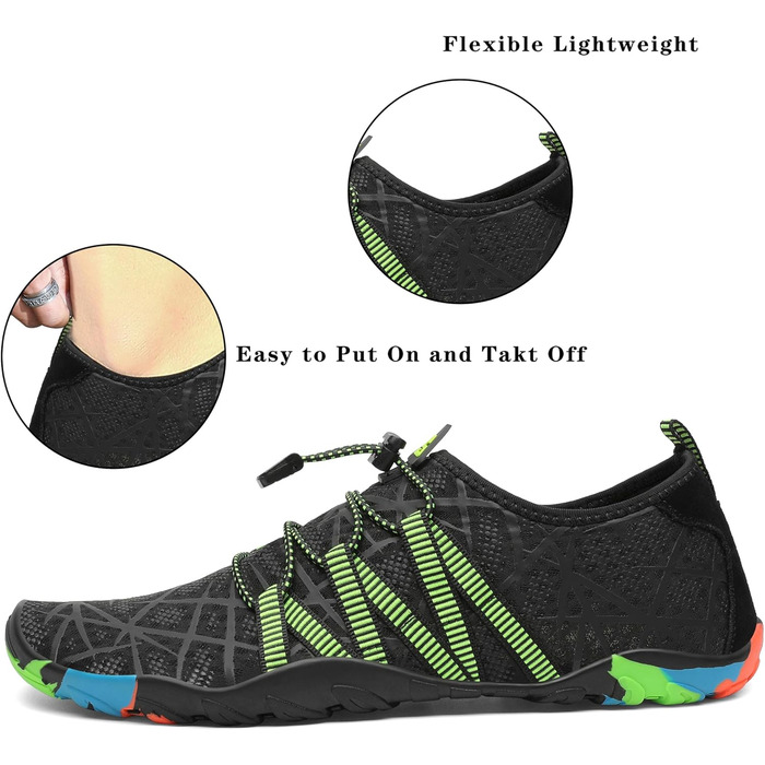 Чоботи для плавання, аквашузи, шкарпетки для серфінгу та плавання від SAGUARO для жінок, чоловіків та дітей, розмір 35-48 (смугасті, чорні, 42 EU)