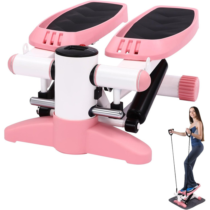 Степпер для дому Swing Stepper 150 кг з LCD-дисплеєм, тренажер для фітнесу та рук, рожевий