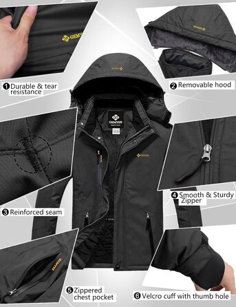 Водонепроникна лижна куртка GEMYSE для чоловіків, вітронепроникна з флісовою підкладкою, зимова куртка з капюшоном (XL, сірий колір)