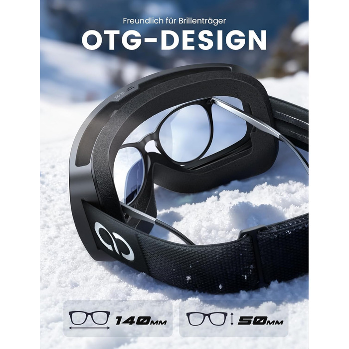 Ламікал - скі-маска для чоловіків та жінок, сноуборд маска з OTG - [Ultra HD та ширший огляд] - TOP антитуманна скі маска для носіїв окулярів, дзеркальна сноуборд маска, скі маска UV400 з захистом від відблисків (Покращена версія - чорний каркас - синій (