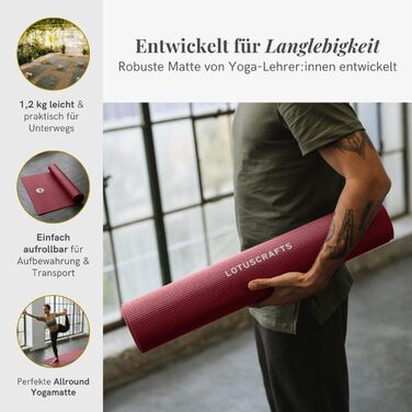 Килимок для йоги Lotuscrafts® протиковзкий, 183 x 61 x 0,5 см, легкий, для фітнесу та гімнастики, спортивний - екологічний, без шкідливих речовин, колір баклажан