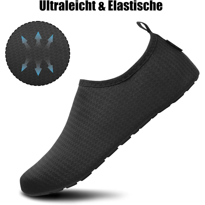 Чоботи для плавання Saguaro: чоловічі та жіночі, легкі, з неопрену, для пляжу, серфінгу, басейну, розмір EU 36-47 (Vanta Schwarz, 46/47 EU)