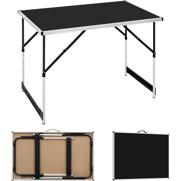 Стіл туристичний складний WOLTU® для кемпінгу, саду, балкону, роботи, регульована висота, алюміній, сталь, МДФ (чорний)