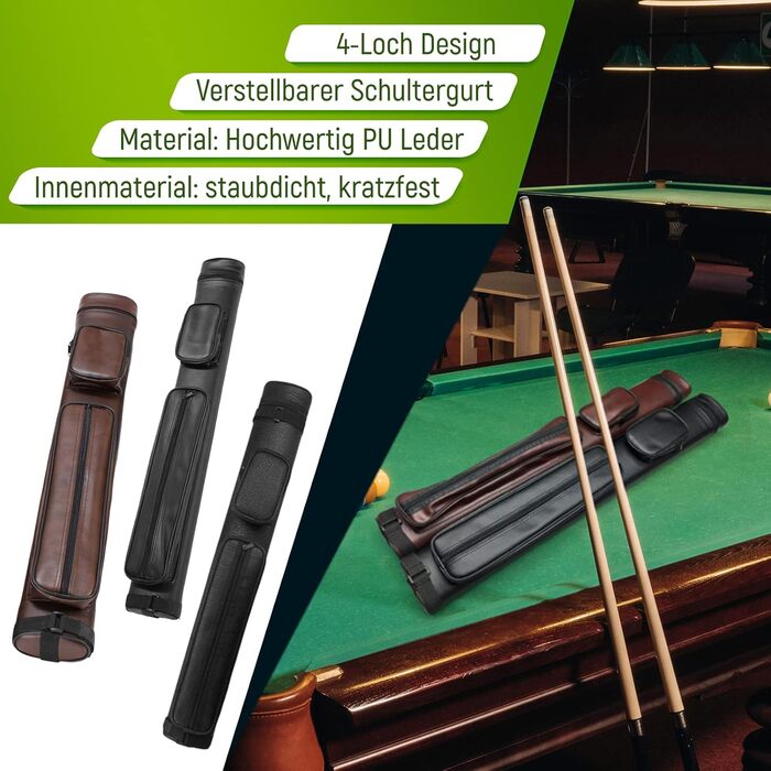 Чохол для кия Billard з 4-ма відділеннями, коричневий, з PU-шкіри