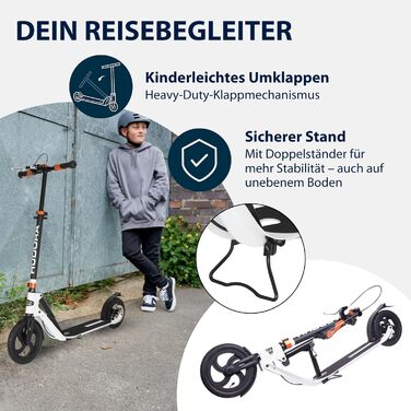 Самокат HUDORA BigWheel Air 230 з ручним гальмом, алюмінієвий, надувні колеса, міський, регулювання висоти, до 120 кг