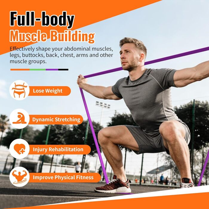 Набір еластичних стрічок Fokky для фітнесу, 4 рівні, з дверним кріпленням та захисними подушечками, для силових тренувань, чорний, фіолетовий, зелений, помаранчевий