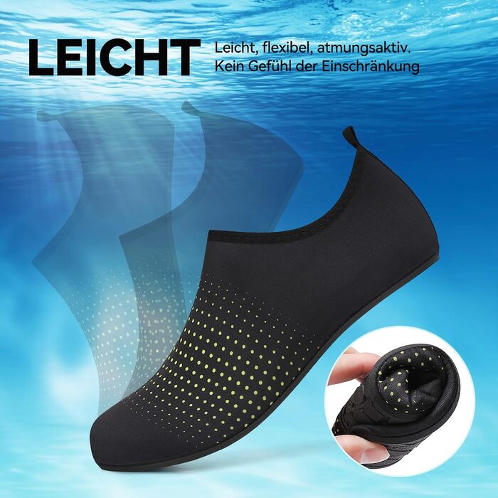 Водні черевики для жінок та чоловіків: зручні та швидковисихаючі аквашузи для плавання, пляжу та серфінгу. Антиковзкі, унісекс, розмір 40 EU, колір: зелений (зоряне небо)