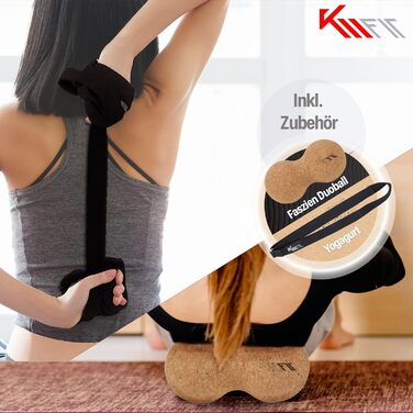 Йога-мат KM-Fit TPE з ременем та аксесуарами — нековзкий килимок для фітнесу, пілатесу та гімнастики, з сумкою, ременем для йоги та масажним м'ячем