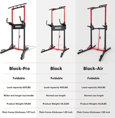ONETWOFIT Power Tower - Станція для віджимань для дому, регульована висота, 270 кг, BLACK-1