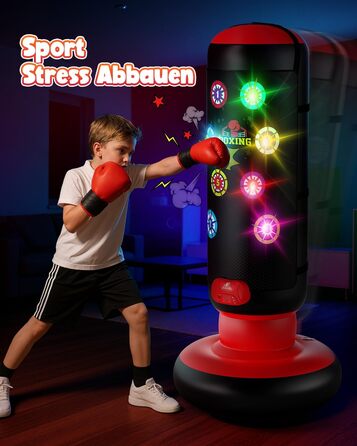 Інтерактивний боксерський мішок для дітей з музикою та світлом, стоячий, надувний, з рукавичками, для хлопчиків 6-12 років, червоний, L