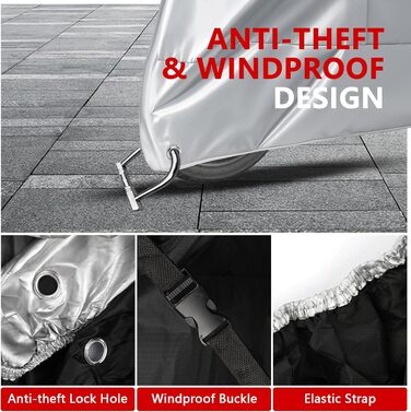 Водонепроникний захисний чохол для мотоцикла Motorrad Abdeckplane 210D, UV-стійкий, зимовий, для скутера/ролера/мопеда (245x105x125 см, сріблястий)