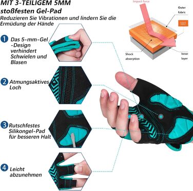 Велосипедні рукавички MOREOK для чоловіків та жінок, літні, з напівпальцями, 5 мм гелеві, протиковзкі, амортизуючі, для гірського велосипеда, шосе, даунхілу (Блакитний, XXL)
