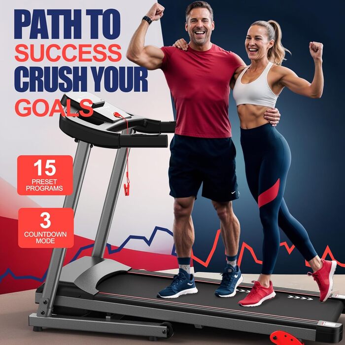 CharonFit T300: Складний біговий тренажер для дому з регулюванням нахилу до 12 км/год, 2.5 PS, вантажопідйомність 120 кг, сумісний з додатком, 2 роки гарантії, чорний