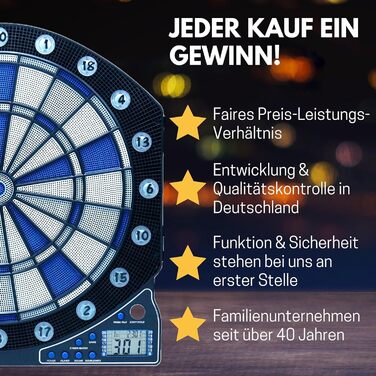 Електронна дартс-мішень Best Sporting Cambridge з LED-підсвіткою, автоматичний дартс з 6 дротиками, адаптером живлення, багатобарвна, розмір M