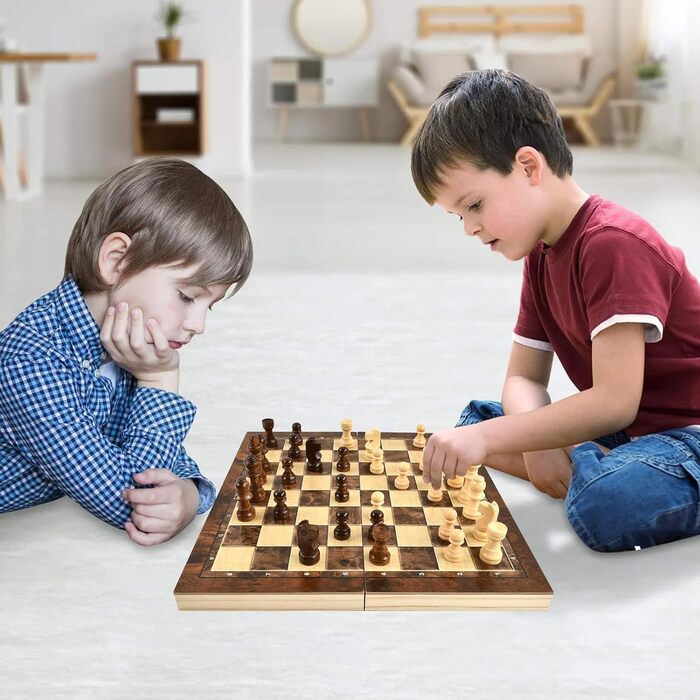 Шаховий набір дерев'яний 3 в 1 з шахами, шашками та настільною грою, преміум-якість, складаний, для дітей та дорослих, для гри вдома та в подорожах (29см)