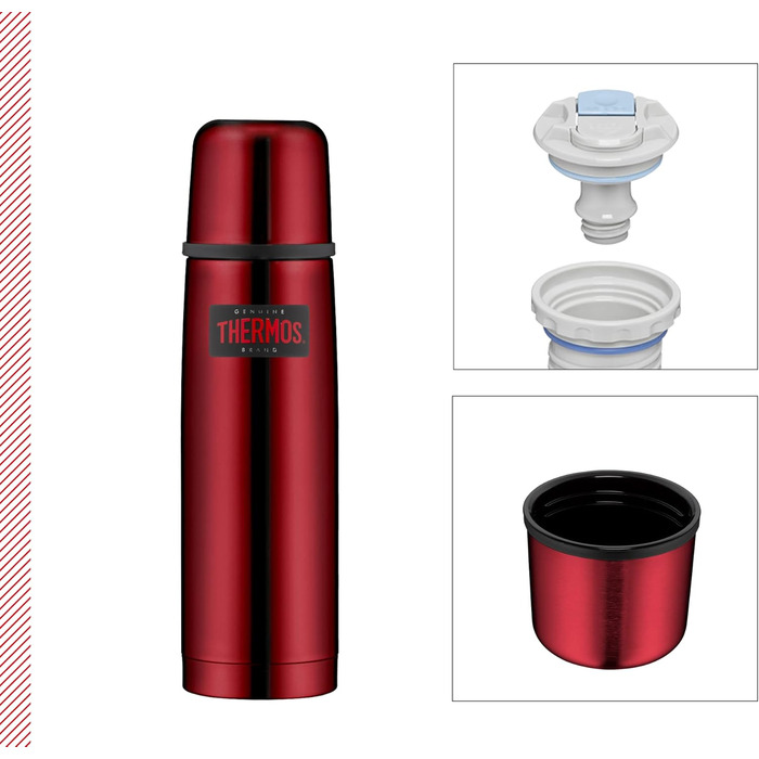 Термос із нержавіючої сталі Thermos Light & Compact 500 мл, червоний, із кришкою-чашкою, 12 годин гаряче / 24 години холодне, герметичний, без BPA