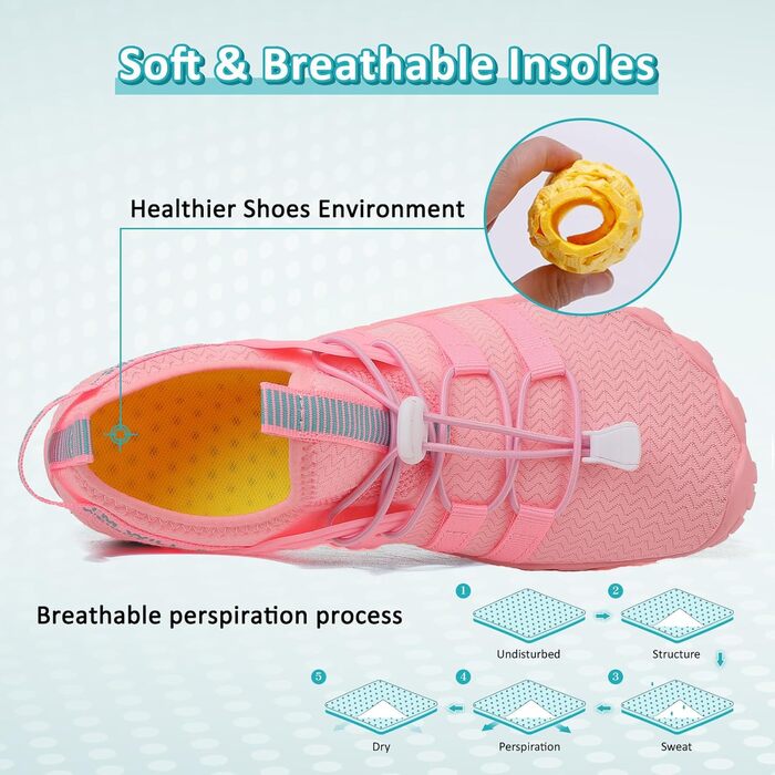 Зітоп Водні черевики для жінок та чоловіків, шкарпетки для плавання, шкарпетки для йоги, спортивні черевики для басейну, пляжу, серфінгу, дайвінгу (36-46 EU), білий, сірий, рожевий