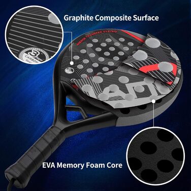 Ракетка для падел з карбоновою поверхнею та піною Eva Memory Flex (2 шт, червоний) - легка ракетка для тенісу падел