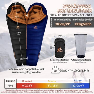 Спальний мішок зимовий Buerts, для температур від 0 до -24°C. Ultraleichter Mumien-Schлаfsack, чорний, для дорослих та підлітків, кемпінг, походи, трекінг.
