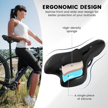 Велосипедне сідло ENJOHOS для чоловіків та жінок: комфортне, водонепроникне, з ключем, MTB, Trekking, Tour, Road, зелене (чорне)