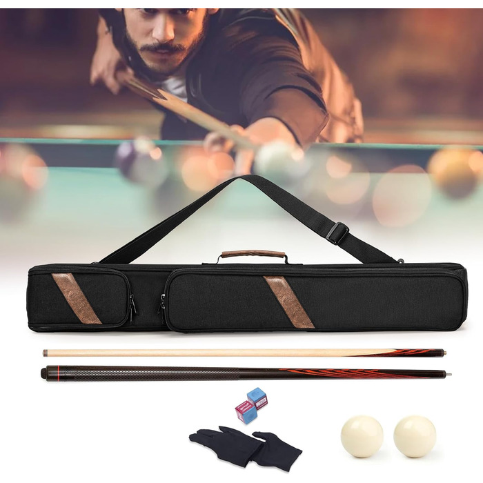 Чохол для більярдного кия: для 1 обідка та 1 кия, з ручкою та регульованим плечовим ременем, з кишенею для аксесуарів, чорний