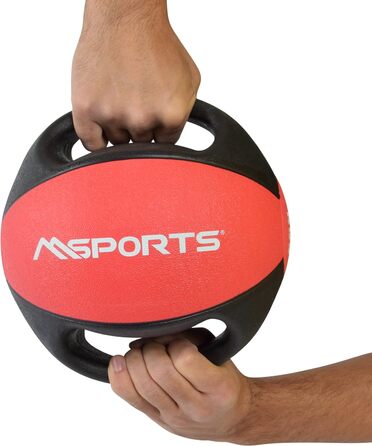 Професійний медичний м'яч MSports з ручками, 7 кг, червоний, преміум-якість, для тренувань та фітнесу