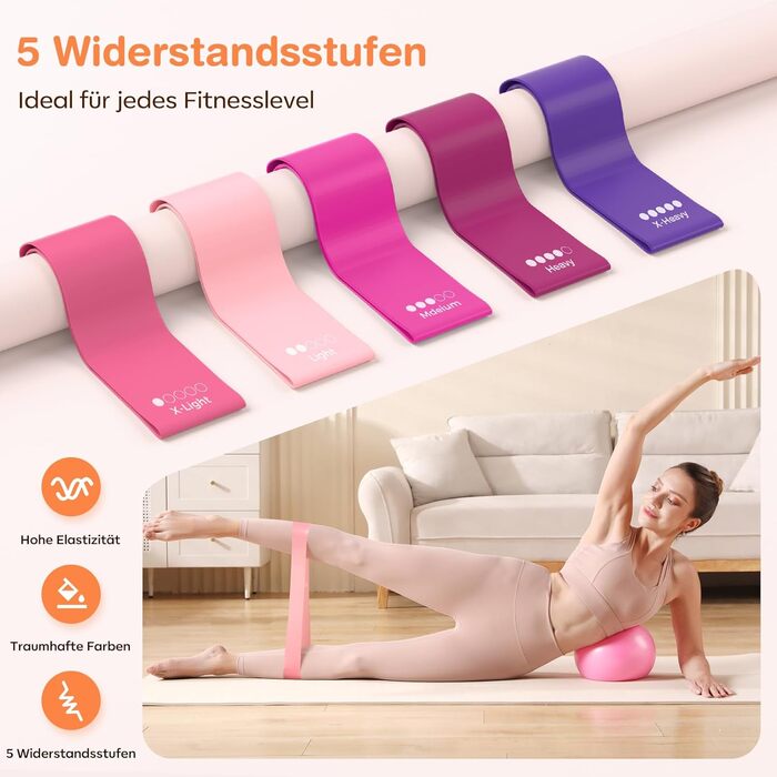 Набір для пілатесу 13 шт. для дому: кільце 13', м'яч 10' та еластичні стрічки. Комплект обладнання для пілатесу для жінок, початківців. Пілатес-стрічки та аксесуари (рожевий)